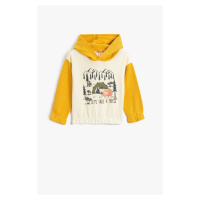 Koton Teddy Bear Print Hooded Sweatshirt with Color Contrast Elasticated Cuffs and Waist.