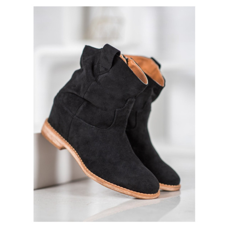 Designové dámské kotníčkové boty černé na klínku BELLA PARIS