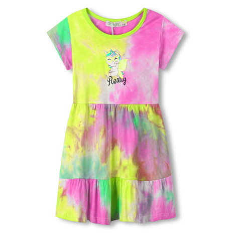 Dívčí šaty - KUGO TM7216, tyrkysová/ žlutá/ růžová Barva: Mix barev