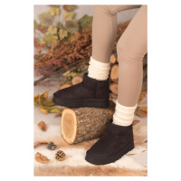 armonika WOMEN'S BLACK SHORT SUEDE INTERIOR WITH FEATHER THICK THERMO HALF BOOTS&BOOTIE