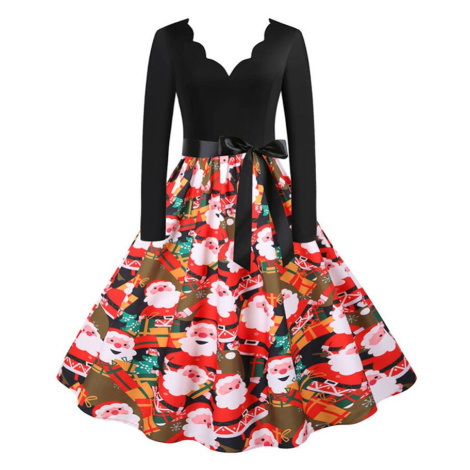 Áčkové šaty s vlnitým výstřihem a vánočními vzory