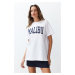 Trendyol White 100% Cotton City Slogan Printed Oversize/Relaxed Cut Knitted T-Shirt