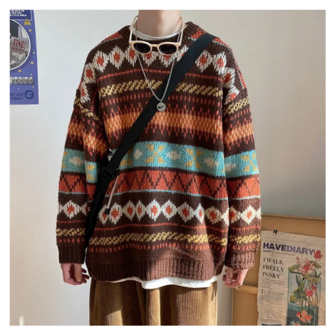 Zimní pletený svetr vzorovaný s volným střihem