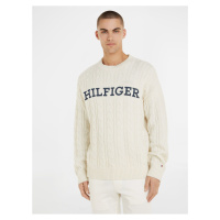 Krémový pánský vlněný svetr Tommy Hilfiger Cable Monotype Crew Neck