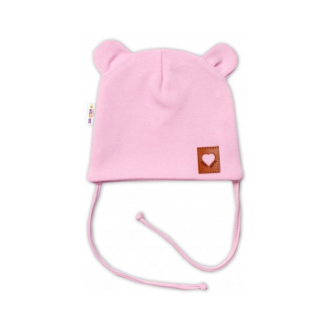 Bavlněná dvouvrstvá čepice s oušky na zavazování TEDDY - růžová, Baby Nellys, vel.
