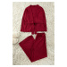 Trendyol Burgundy Belted Cotton Knitted Pajama Set