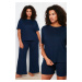 Trendyol Curve Navy Blue Crew Neck 3-Piece Knitted Pajamas Set