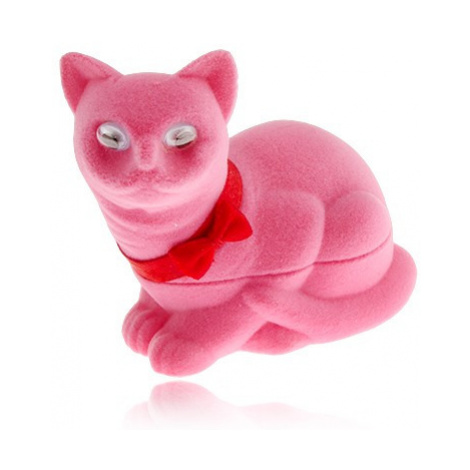 Sametová krabička na náušnice, růžová kočka s mašlí