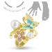 Nastavitelný prsten na ruku nebo nohu zlaté barvy, motýl, květ a perličky