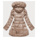Béžová dámská zimní prošívaná bunda obšitá kožešinou (FM16-3)