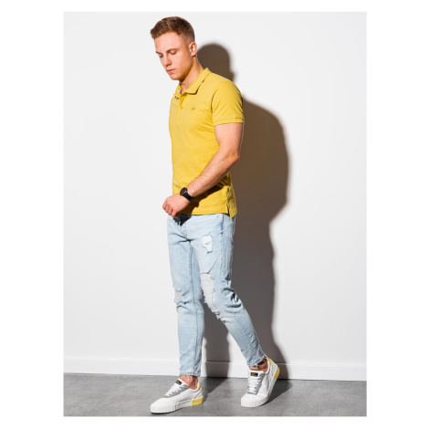 Žluté pánské basic polo tričko Ombre Clothing