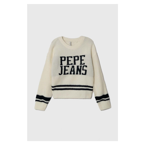 Dětský svetr s příměsí vlny Pepe Jeans béžová barva, hřejivý