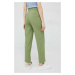 Kalhoty United Colors of Benetton dámské, zelená barva, široké, high waist