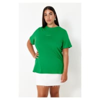 Trendyol Curve Green Crew Neck Printed Plus Size Knitted Tshirt