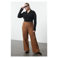 Trendyol Curve Light Brown Adjustable Waist Wide Leg Plus Size Jeans