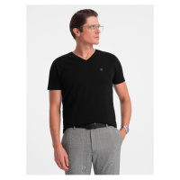 Černé pánské tričko s véčkovým výstřihem Ombre Clothing