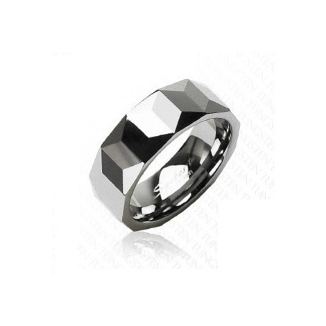 Wolframový prsten stříbrné barvy, geometricky broušený povrch, 8 mm Šperky eshop