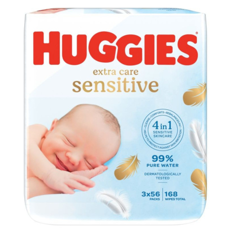 Huggies Extra Care Sensitive vlhčené ubrousky 3x56 ks