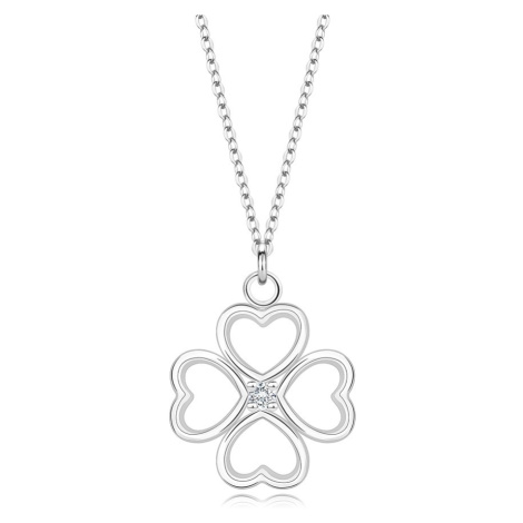 Stříbrný náhrdelník 925 - srdcový čtyřlístek s čirým diamantem Šperky eshop