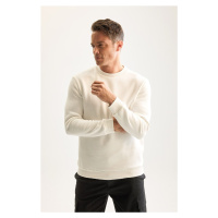 DEFACTO White 3 Thread Cotton Raised Polar Fleece Regular Fit Crew Neck Thick Sweatshirt