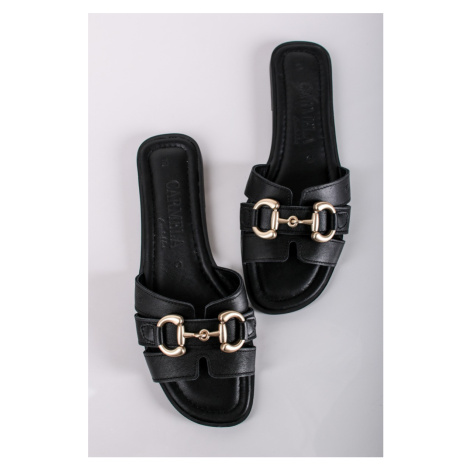 Černé kožené pantofle 161570 Carmela