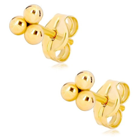 Zlaté puzetové náušnice 585 - tři malé lesklé kuličky Šperky eshop