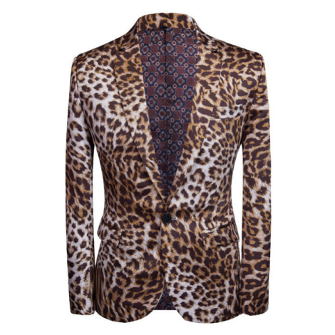 Pánský dvoudílný oblek se zvířecím vzorem leopard