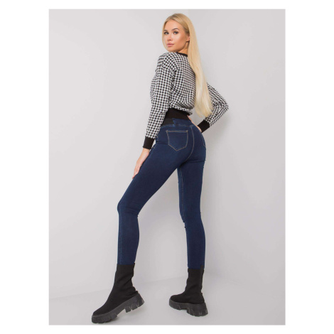 Tmavě modré jeggings s vysokým pasem Fashionhunters