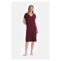 Dagi Burgundy Lace Garnish Crew Neck Short Sleeve Viscose Nightdress