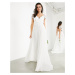 ASOS EDITION Sophia plunge lace wedding dress with pleated skirt-White