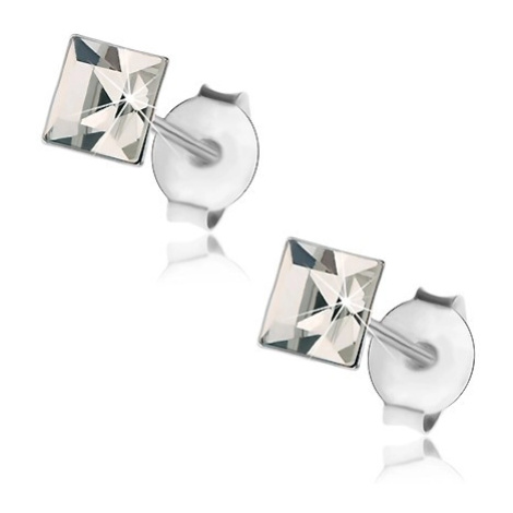 Puzetové náušnice - stříbro 925, čirý krystal Swarovski - čtverec, 4 mm Šperky eshop