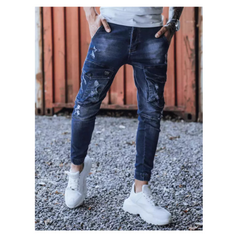 ZASTŘENĚ MODRÉ DĚROVANÉ DŽÍNY Denim vzor BASIC