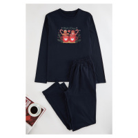 Trendyol Men's Navy Blue Printed Knitted Couple Pajama Set