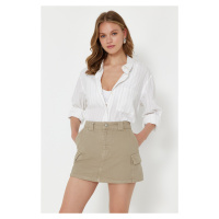 Trendyol Green Cargo Pocket High Waist Denim Shorts Skirt