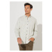 ALTINYILDIZ CLASSICS Men's Green Comfort Fit Comfy Cut Buttoned Collar Dobby 100% Cotton Flared 
