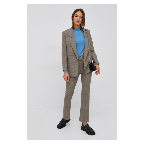 Kalhoty Boss dámské, béžová barva, jednoduché, high waist Hugo Boss