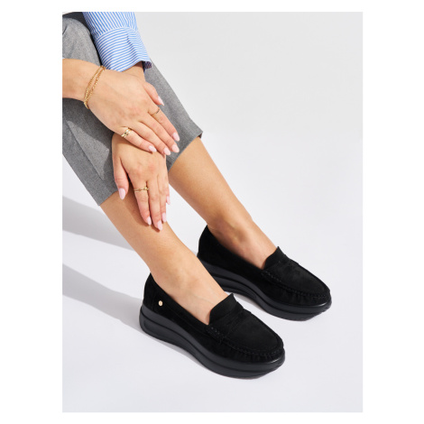 Luxusní dámské mokasíny černé na klínku GOODIN