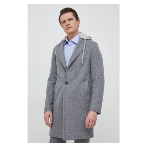 Kabát s příměsí vlny BOSS šedá barva, přechodný, oversize Hugo Boss