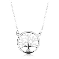 Stříbrný náhrdelník 925, řetízek a přívěsek - lesklý strom života v kruhu