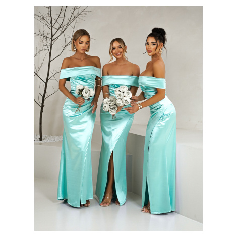 Tyrkysové saténové dlouhé šaty REPAL pro družičky