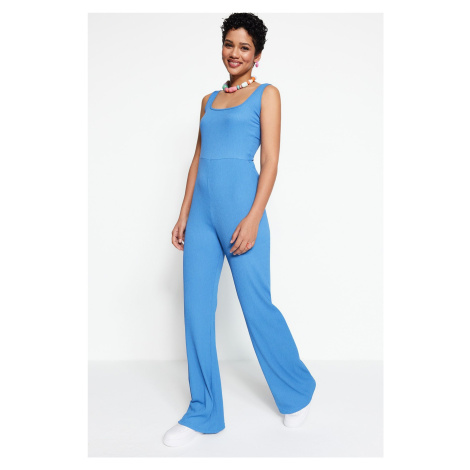 Trendyol Indigo Low-Collection Knitted Jumpsuit with Tie Detailed.