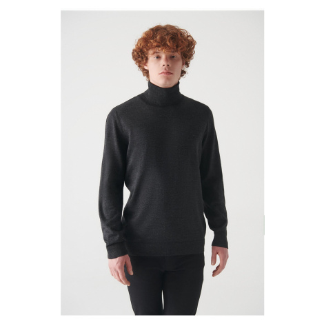 Avva Men's Anthracite Full Turtleneck Wool Blended Regular Fit Knitwear Sweater