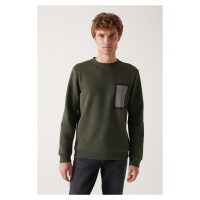 Avva Men's Khaki Crew Neck Fleece 3 Thread Reflective Regular Fit Sweatshirt