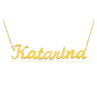 Zlatý nastavitelný náhrdelník 14K se jménem Katarína, jemný blýskavý řetízek