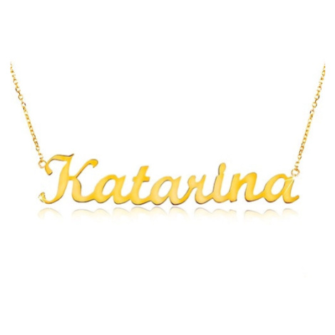 Zlatý nastavitelný náhrdelník 14K se jménem Katarína, jemný blýskavý řetízek Šperky eshop