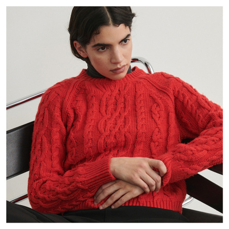 Reserved - Svetr pletený v copánkovém vzoru - Červená