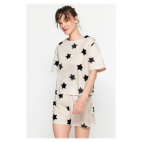 Trendyol Light Pink 100% Cotton Star Patterned T-shirt-Shorts Knitted Pajamas Set