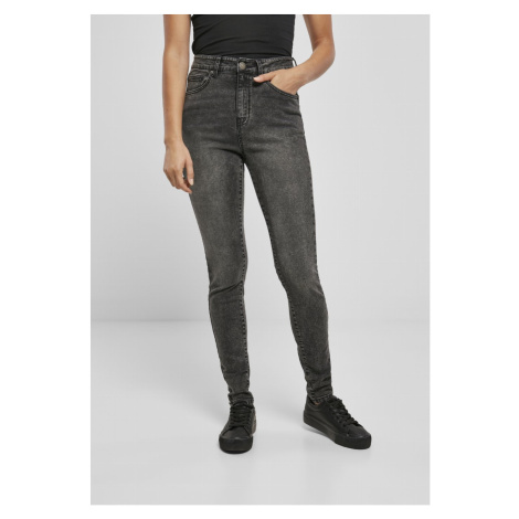 Dámské kalhoty // Urban classics Ladies High Waist Skinny Jeans black stone washed