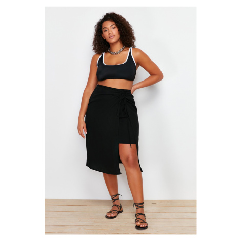 Trendyol Curve Black Slit Detailed Viscose Beachwear Woven Pareo