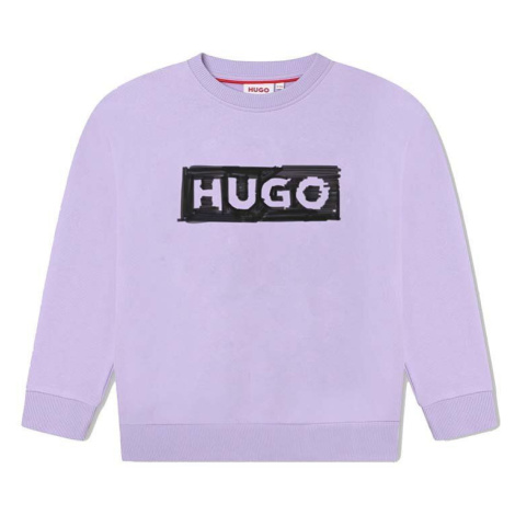Dětská mikina HUGO fialová barva, s potiskem Hugo Boss